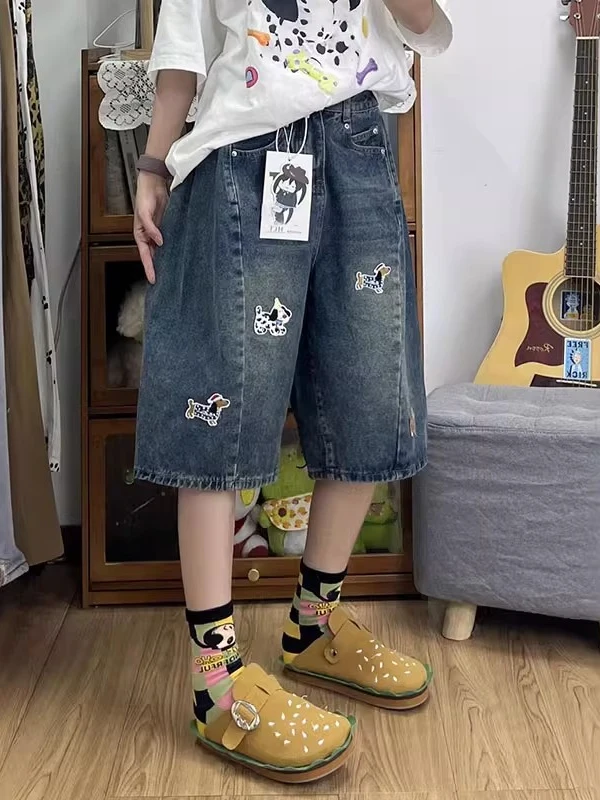 

Женские джинсы больших размеров в стиле ретро, американские, синие, с высокой талией, прямые, широкие, средней длины (пять четвертей)