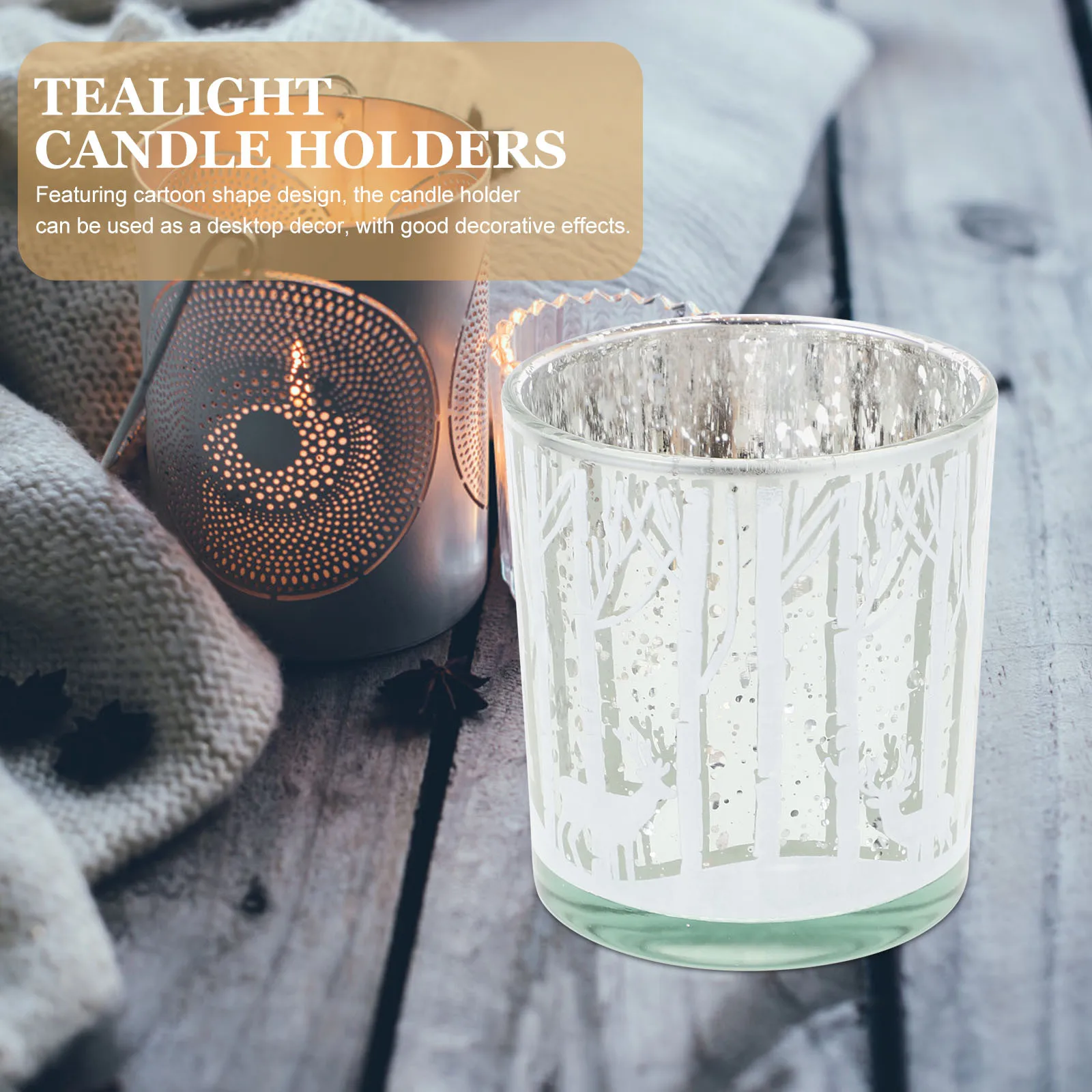 

2Pcs Xmas Glass Holder Tealight Stand Creative Table Decoration Christmas Party Home Centerpiece Gift Xmas Holders