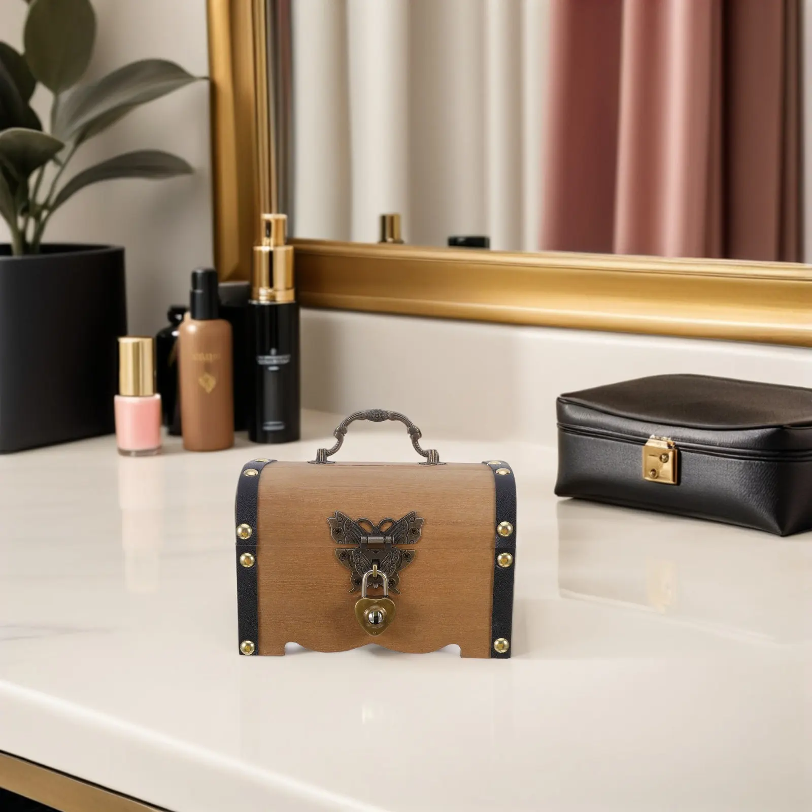 

Ретро-сундук из дерева с замком, органайзер для украшений, копилка для денег, детский сейф для сбережений, винтажный декоративный настольный органайзер для хранения