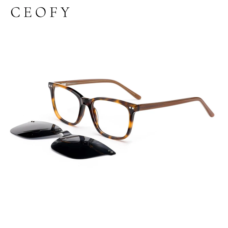 Ceofy Acetate Men Women Fashion Glasses Frame Polarized Sun Clip Magnet Optical Sunglasses Prescription Eyeglasses Small Face