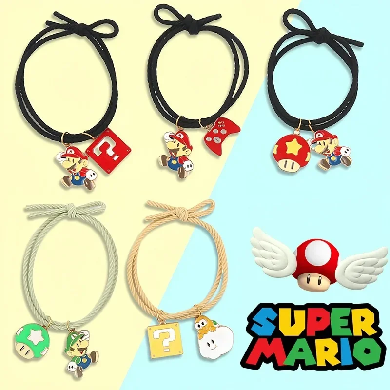 

Super Mario Bros Hair Bands Women Anime Hair Tie Rubber Rope Fashion Charms Cartoon Girls Ponytail Pendant Kids Hair Accessories