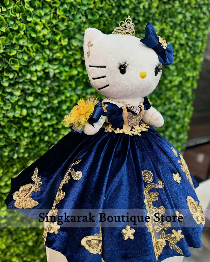 Spezieller Link für kleine Teddybär Kleid Quince anera Kleid Marineblau goldene Spitze Applikationen Schmetterling niedlichen Ballkleid