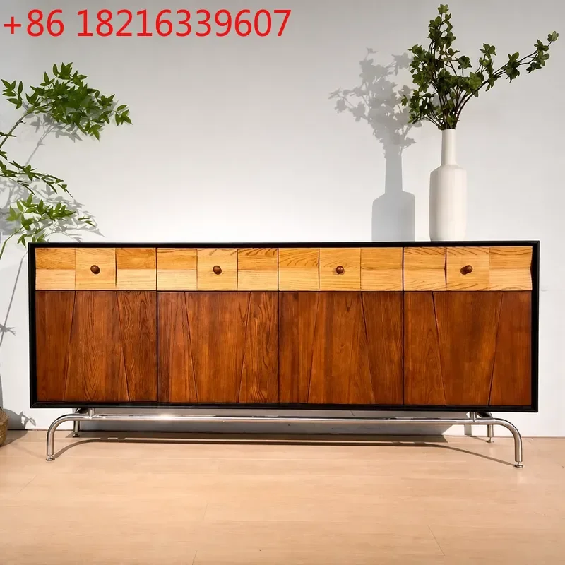 YAO Retro Solid Wood Bucket Cabinet Antique Door Storage Unit Light Luxury Dining Sideboard Living Room Wall Mounted Minimalist