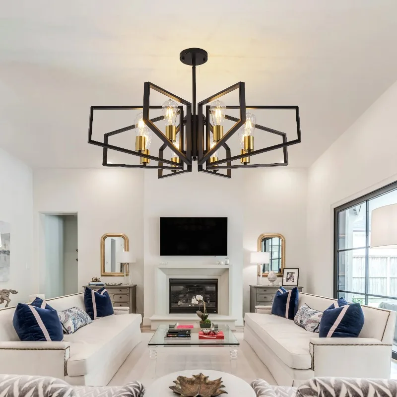 

Industrial Style Geometric Chandelier Multi Light Decorative Ceiling Hanging Lamp For Dining Room Living Area Lighting