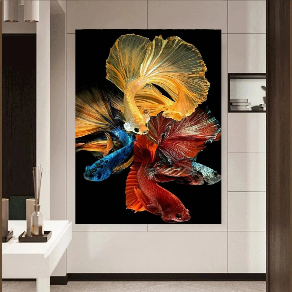 Diamond Painting Koi New Porch Living Room Vertical Cross Stitch Full Diamond Embroidery Rich Fish Chinese Feng Shui Painting