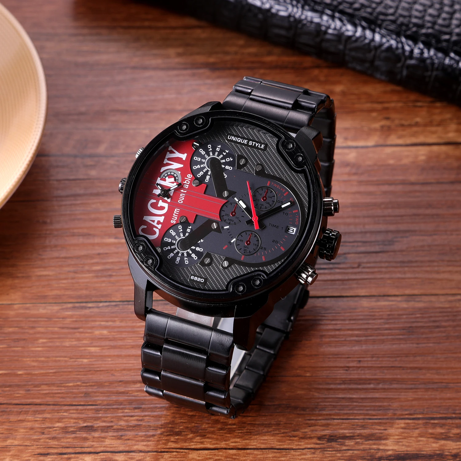CAGARNY Brand 6820 orologio da polso al quarzo moda Casual con quadrante grande da uomo impermeabile dual time zone orologi in acciaio inossidabile