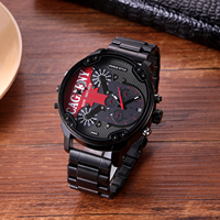 CAGARNY Brand 6820 Man's Large dial Casual Fashion Quartz Wrist watch Waterproof dual time zone Stainless Steel  Watches for Men