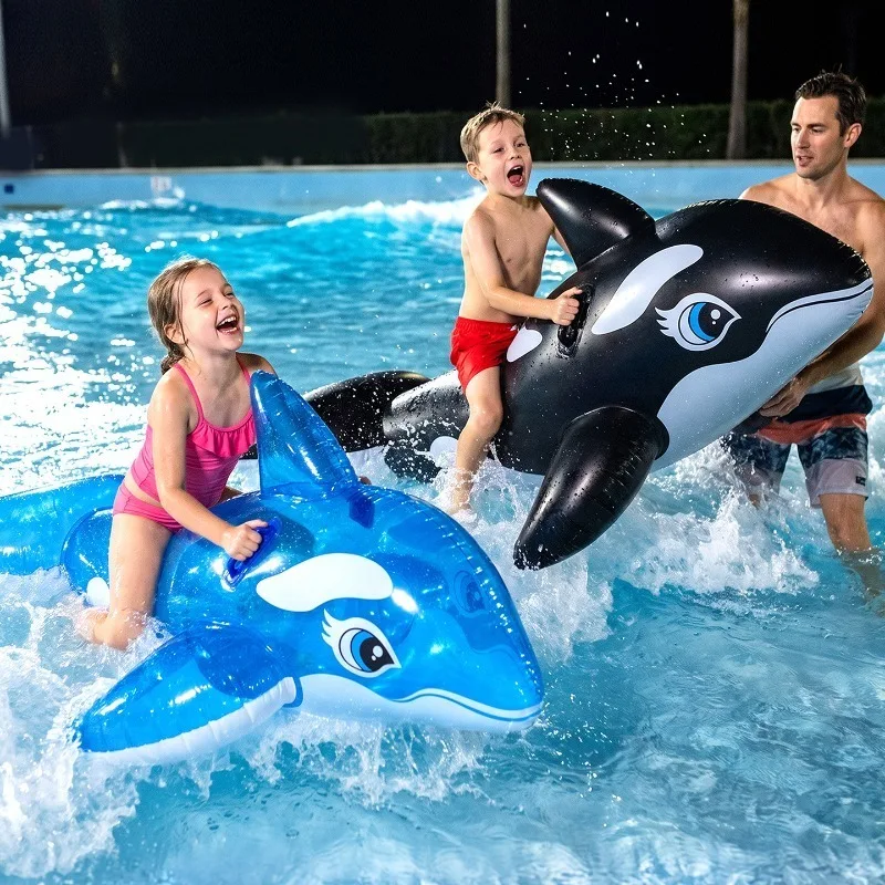 Children's Inflatable Water Park Floating Toys Blue Whale Fish Shark Dolphin Crocodile Floating Rack Mount Swimming Ring Adult