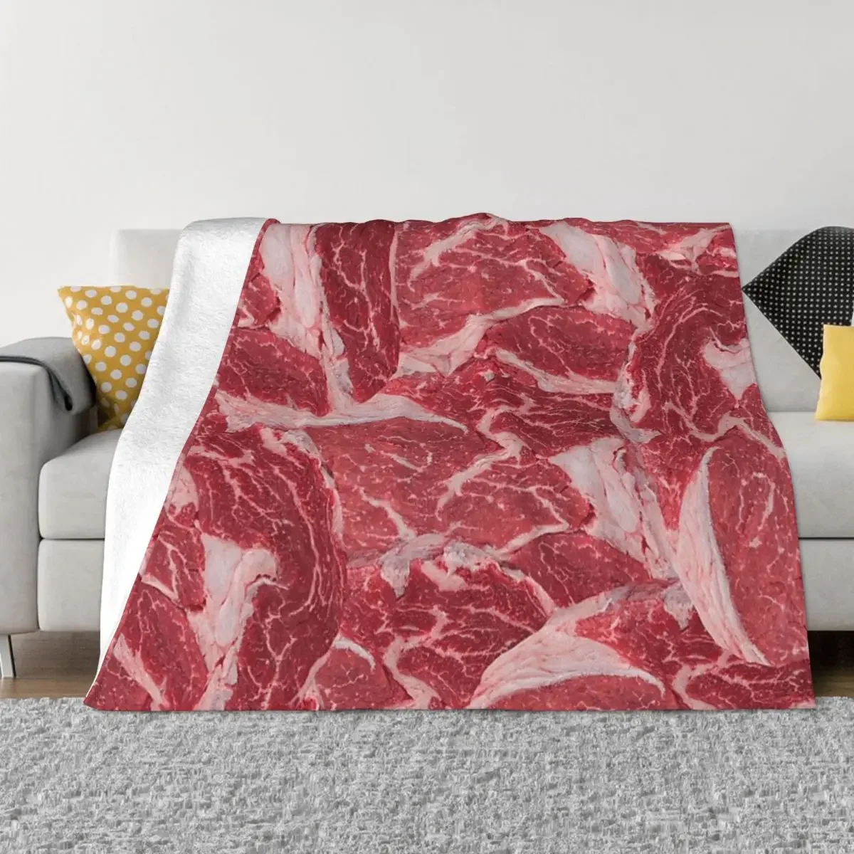 Manta de franela con estampado de carne, cobertor ligero y transpirable para el hogar, colcha para exteriores