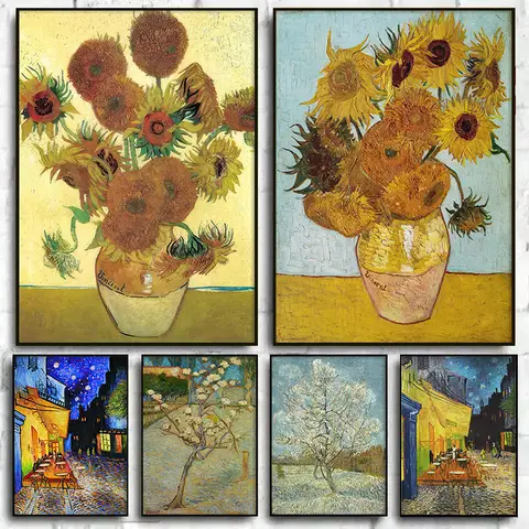 Van Gogh Classic Art Prints Abstract Sunflowers Starry Night Poster Classic Art Decorative s Bedroom Hallway Home Deco
