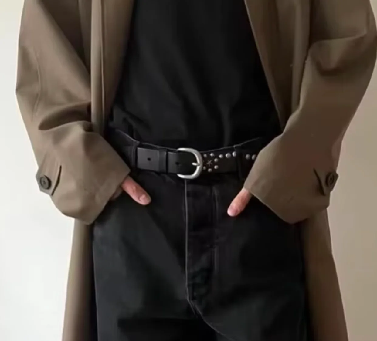 OL style single needle button head rivet leather old belt