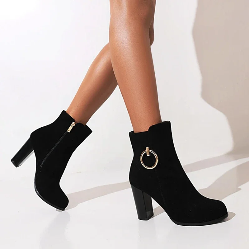 BLXQPYT Zapatos De Mujer الكاحل النساء الأحذية مثير موضة الخريف الشتاء عالية الكعب الجانب سستة Botines Mujer حجم كبير 46 47 W-2