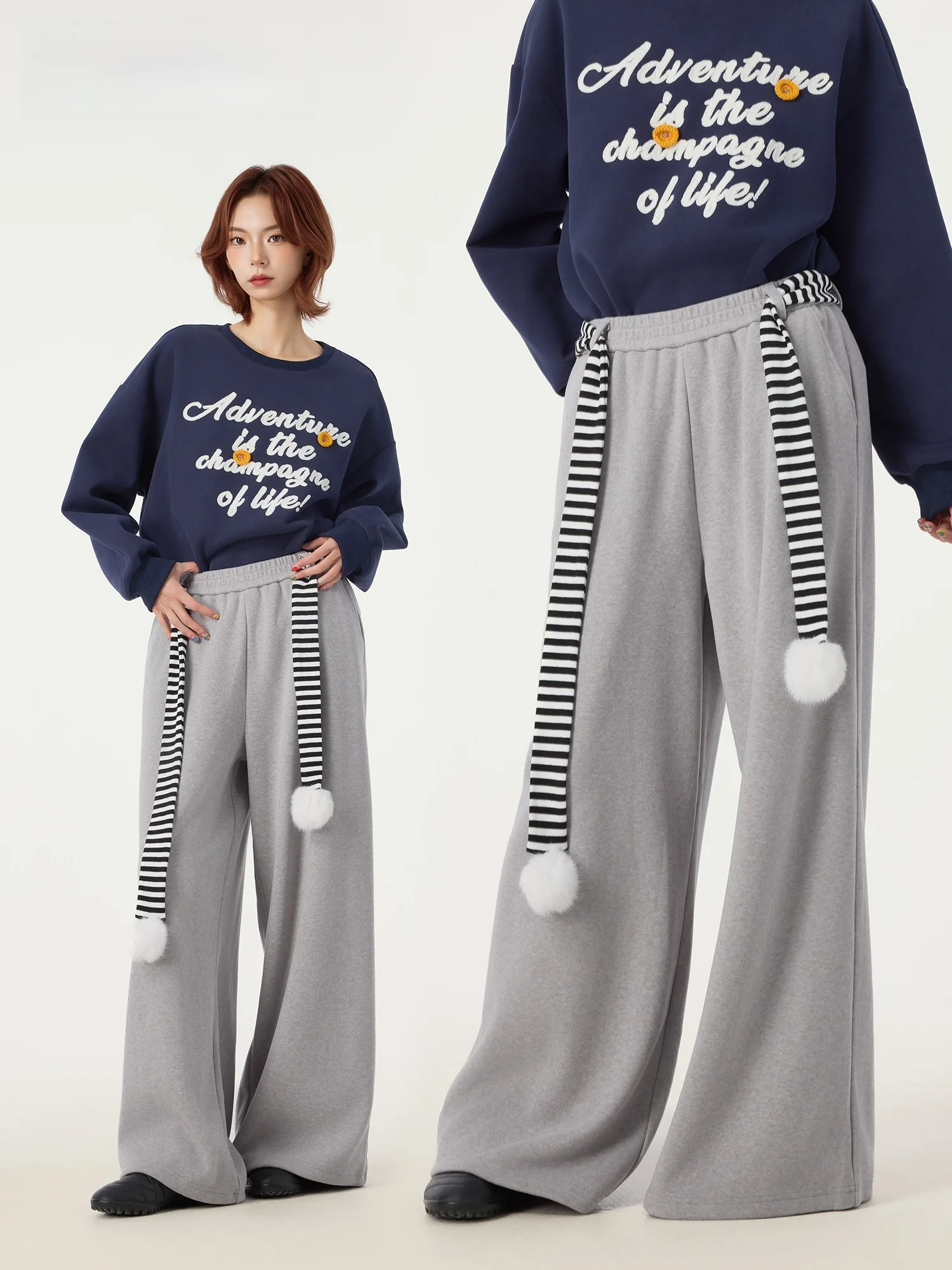 

Didimax ey Casual Sweatpants with Dstring Original Design Striped Fce High Waist Straight Leg Long Pants for Women