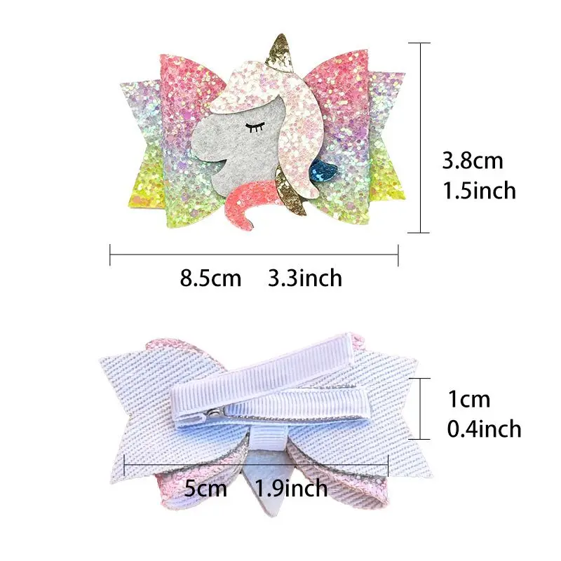 24pc/lot Glitter Ice Cream Bow Hair Clips Baby Girl Kid Glitter Unicorn Bow Barrettes Hairpins for Girls Kids Hair Accessories