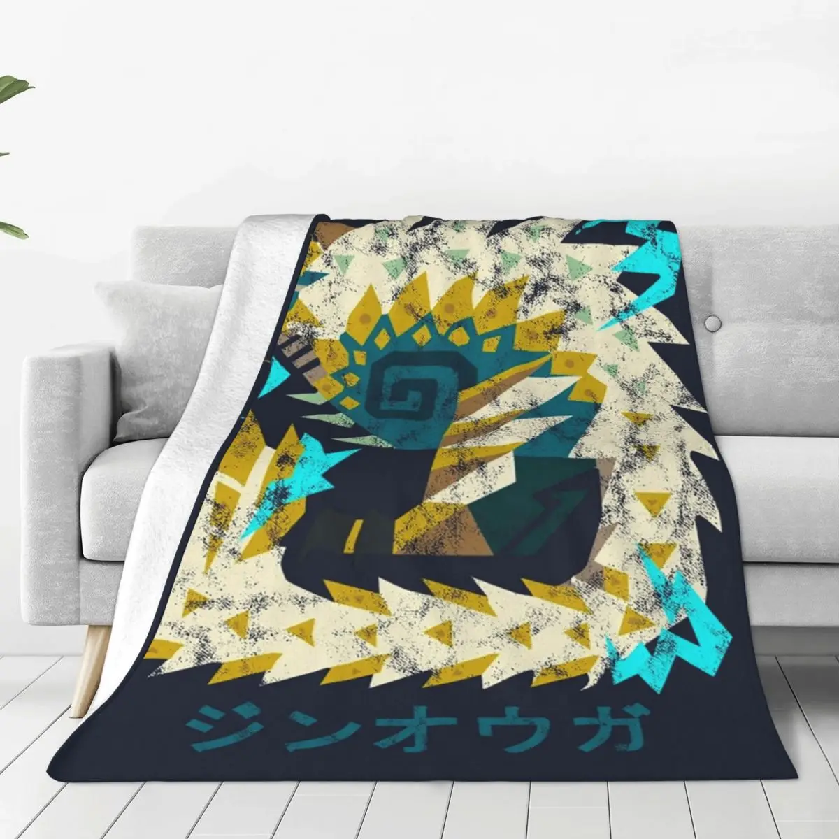 

Monster Hunter World Iceborne Zinogre Kanji Blanket Fleece Super Soft Sofa Throw Blankets For Home Travel Throws Bedspread Quilt