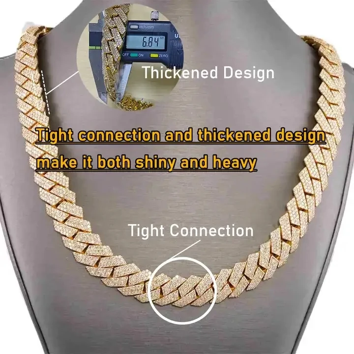 Tight Design Custom Hip Hop Mens 12mm-20mm 925 Sterling Silver Vvs Moissanite Diamond Heavy Iced Out Cuban Link Chain Necklace