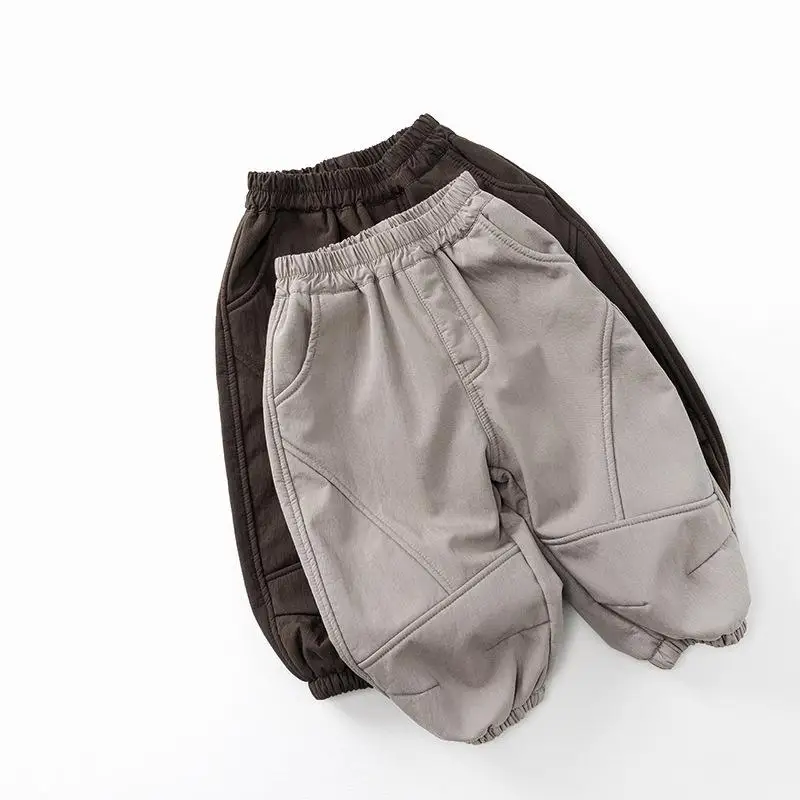 

2025 Winter New Children Fleece Trousers Boys Girls Plus Velvet Thick Casual Pants Cotton Baby Warm Harem Pants Kids Clothes