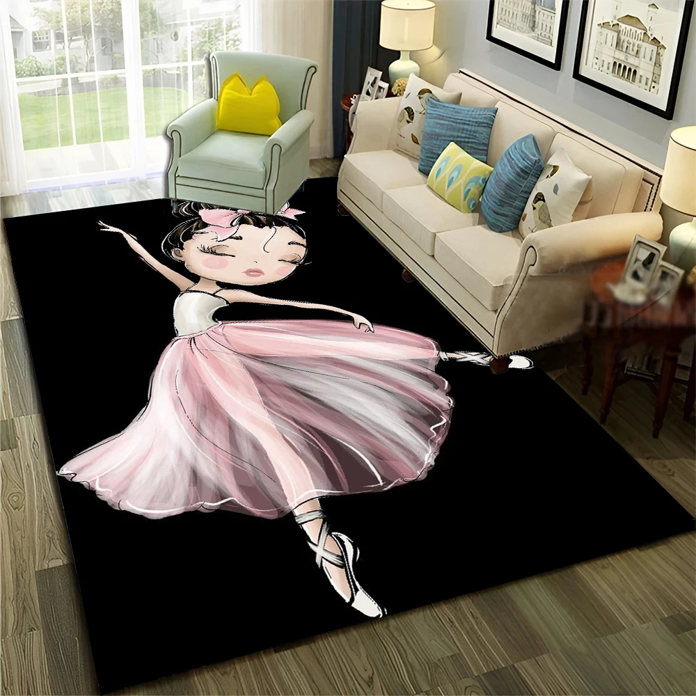 3D Cute Ballet Girl Ballerina Fairy Cartoon Carpet Rug for Home Living Room Bedroom Sofa Doormat Decor,Child Non-slip Floor Mat