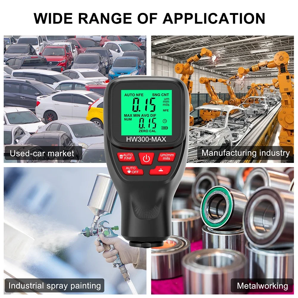 HW-300MAX Coating Thickness Gauge 0-2000UM Fe & NFe Car Paint Film Automatic Thickness Gauge Car Paint Thickness Tester