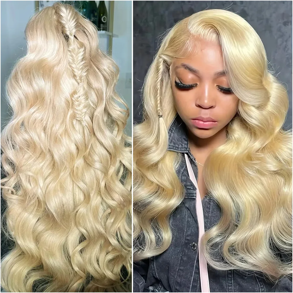 

613 Blonde Lace Closure Frontal Wig Human Hair Brazilian Honey Colored Body Wave 13x6 HD Transparent Lace Front Wigs for Women