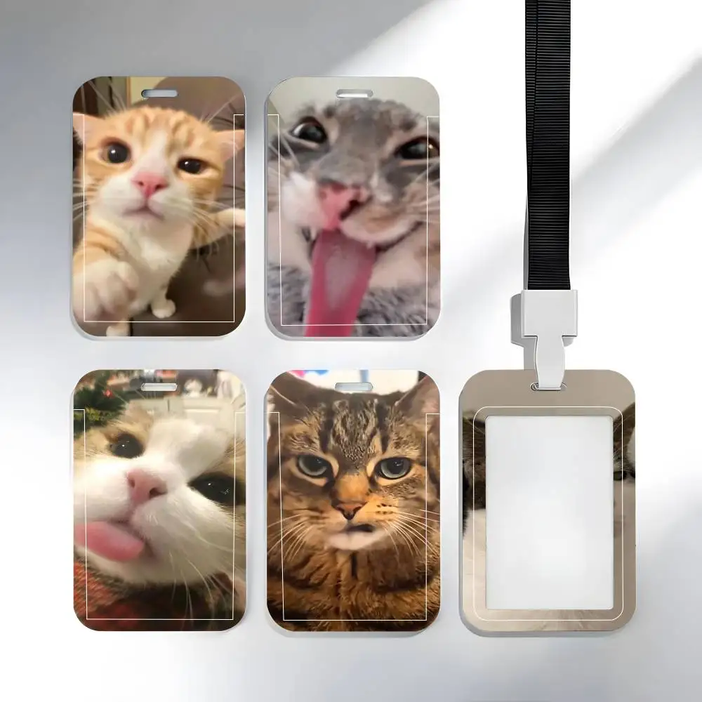 

1 шт. Защитный чехол для ID-карты с забавным котом-мемом, для школьных, проездных и обеденных карт, с функцией легкого вставления