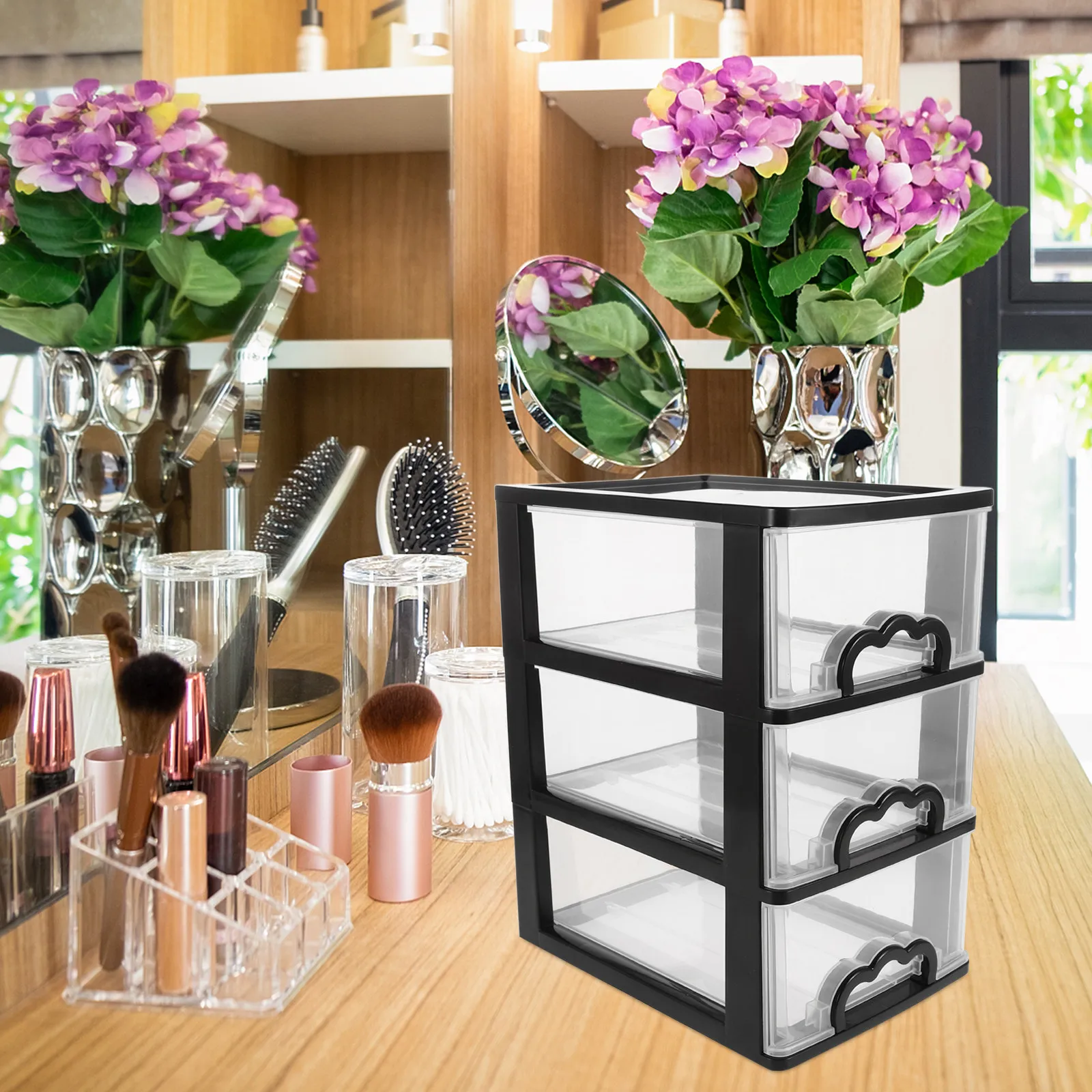 Mini Storage Organizer 3-Layer Plastic Drawer Desktop Organizer Box Makeup Stationery Storage Case Stackable Small