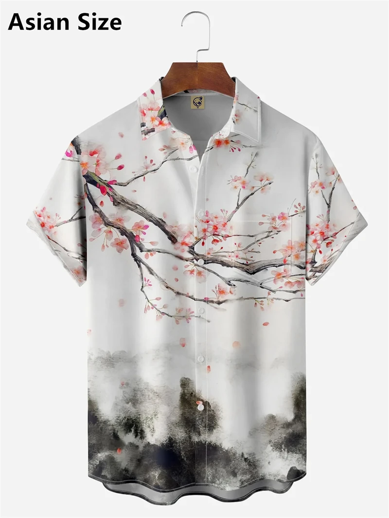 

Cherry Blossom Graphic Hawaiian Shirt Men Women 3D Print Aloha Shirts Summer Women Blouses Lapel Short Sleeves Fashion Blouse