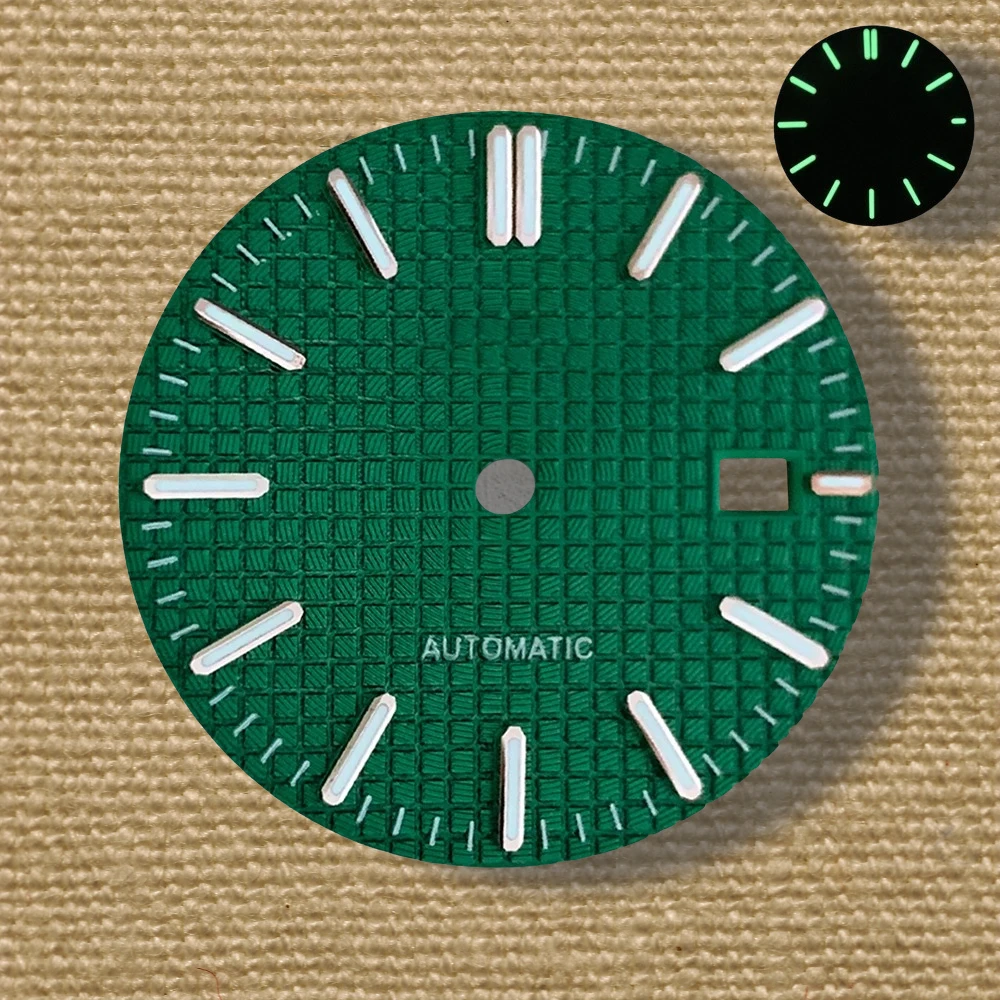 คุณภาพสูงคลาสสิก 31.8 มม.S โลโก้ oak dial เหมาะสําหรับ NH35 การเคลื่อนไหวอัตโนมัติสีเขียว night light นาฬิกาการปรับเปลี่ยน accessorie