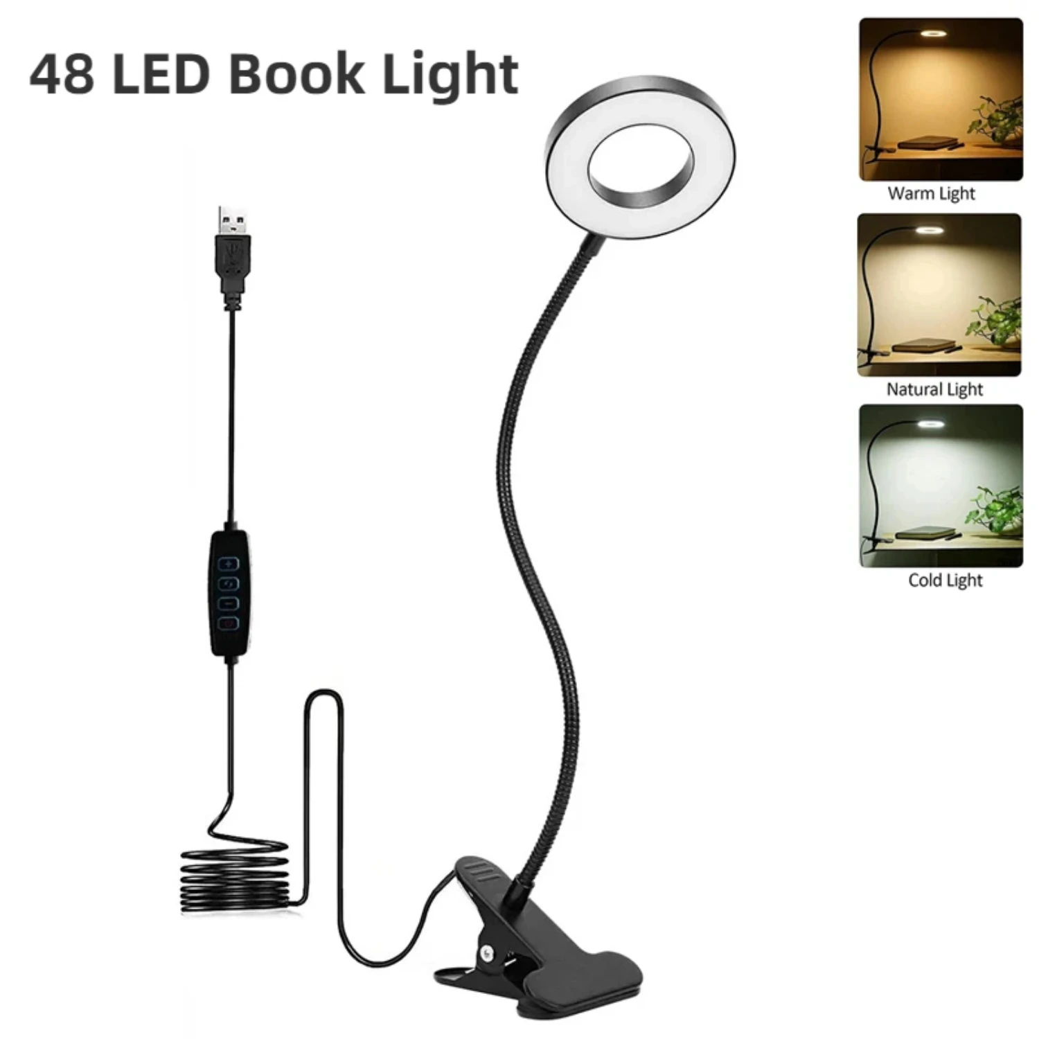 

New Dimmable USB LED Reading Lights with Flexible Gooseneck, Clip On Table Lamp for Indoor Bedroom, Eye Protection Desk Light, B