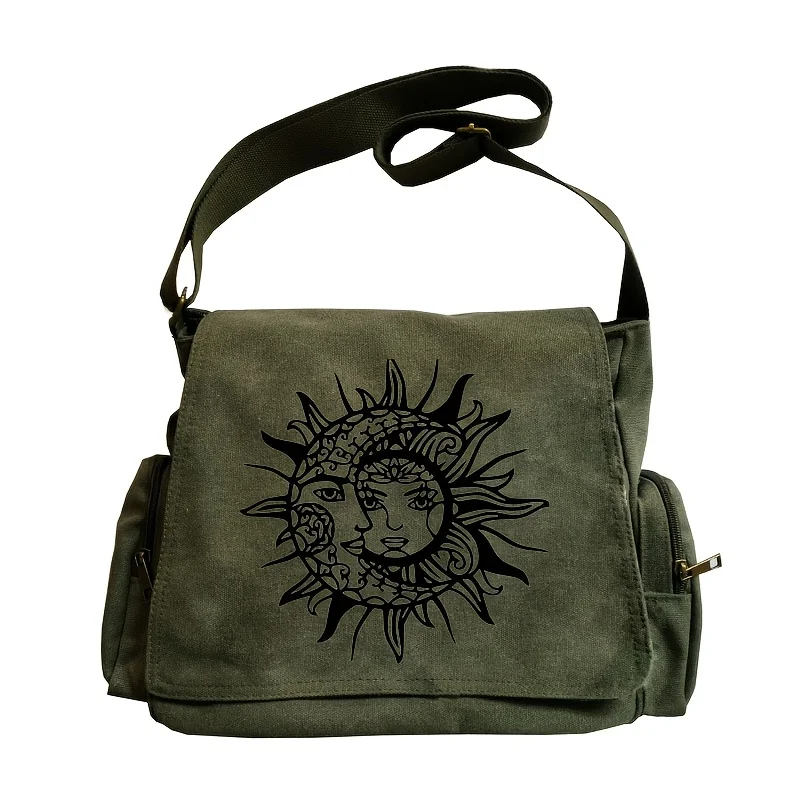 Vintage Women's Crossbody Bags Sun And Moon Print Message Bag Large Capacity Canvas Shoulder Bag For Women Gifts