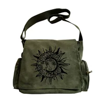 Bolsos cruzados Vintage para mujer, bolso con mensaje estampado de sol y luna, bolso de lona de gran capacidad, regalos para mujer