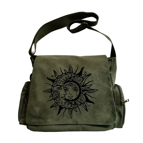 Bolsos cruzados Vintage para mujer, bolso con mensaje estampado de sol y luna, bolso de lona de gran capacidad, regalos para mujer