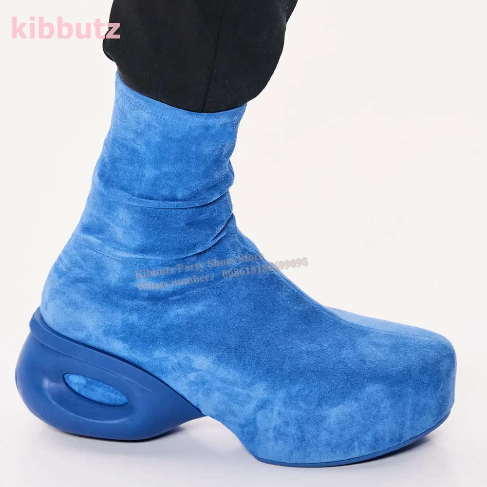 Suede Stretch Ankle Boots Runway Show Fashion Sexy Women Shoes Newest Side Zipper Low Square Heel Round Toe Skinny Solid Color