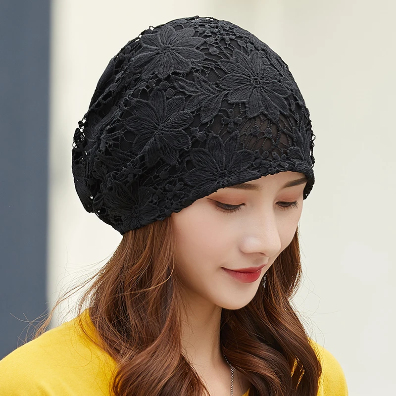 New Bonnet for Women Hollow Big Flower Skullies Hat Summer Breathable Sun Hats Street Fashion Women Beanies Cap