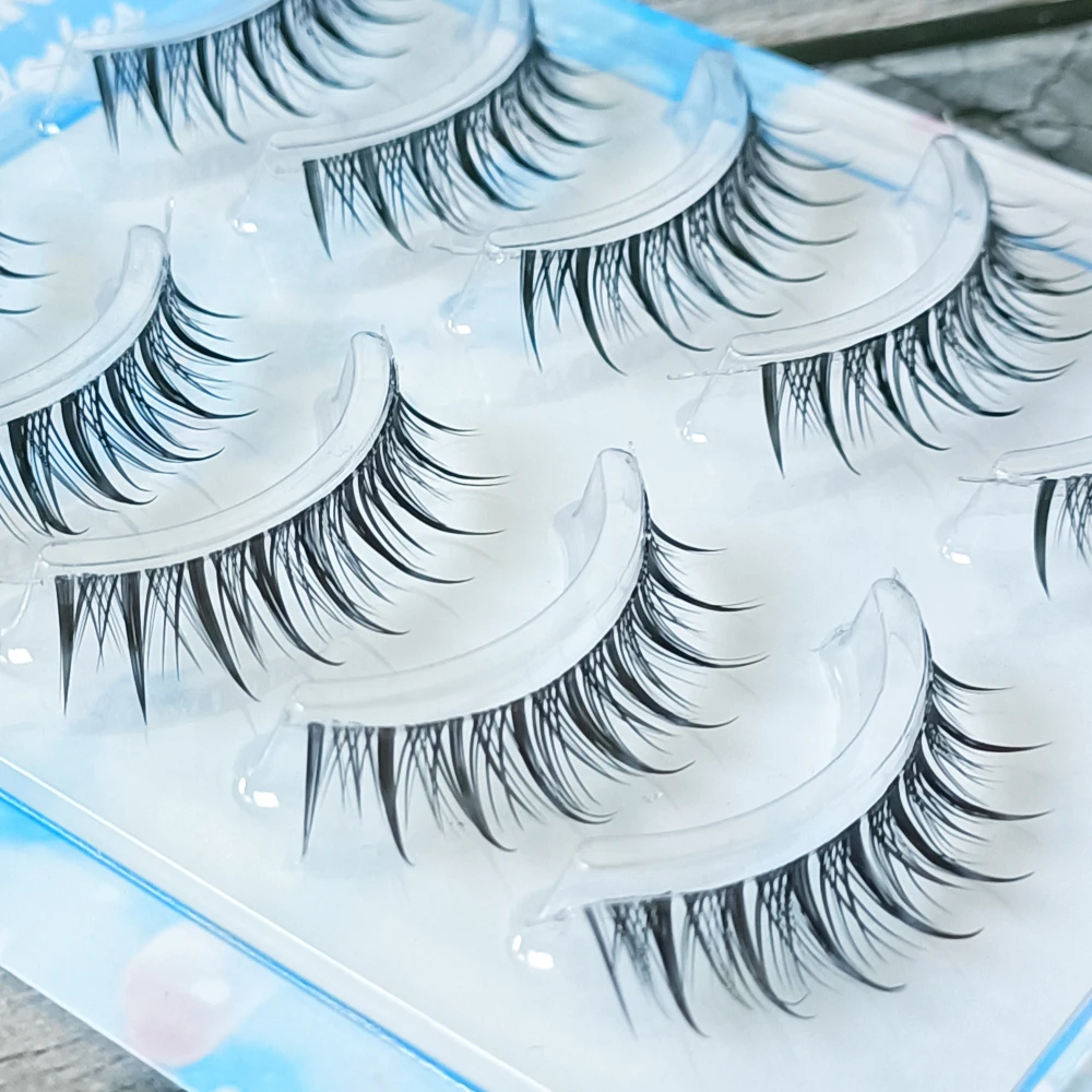 5 Pairs Natural Air False Eyelashes Cos Fairy Japanese Eyelashes Handmade Transparent Terrier Thick Curling Eyelash Makeup Tools