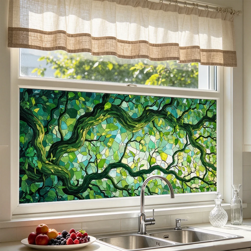 1 Stück Kunstmuster-Sichtschutzfolie für Fenster – schwarze statisch haftende dekorative Folie – PVC-Material – Glasdekoration für Zuhause, Badezimmer, Büro