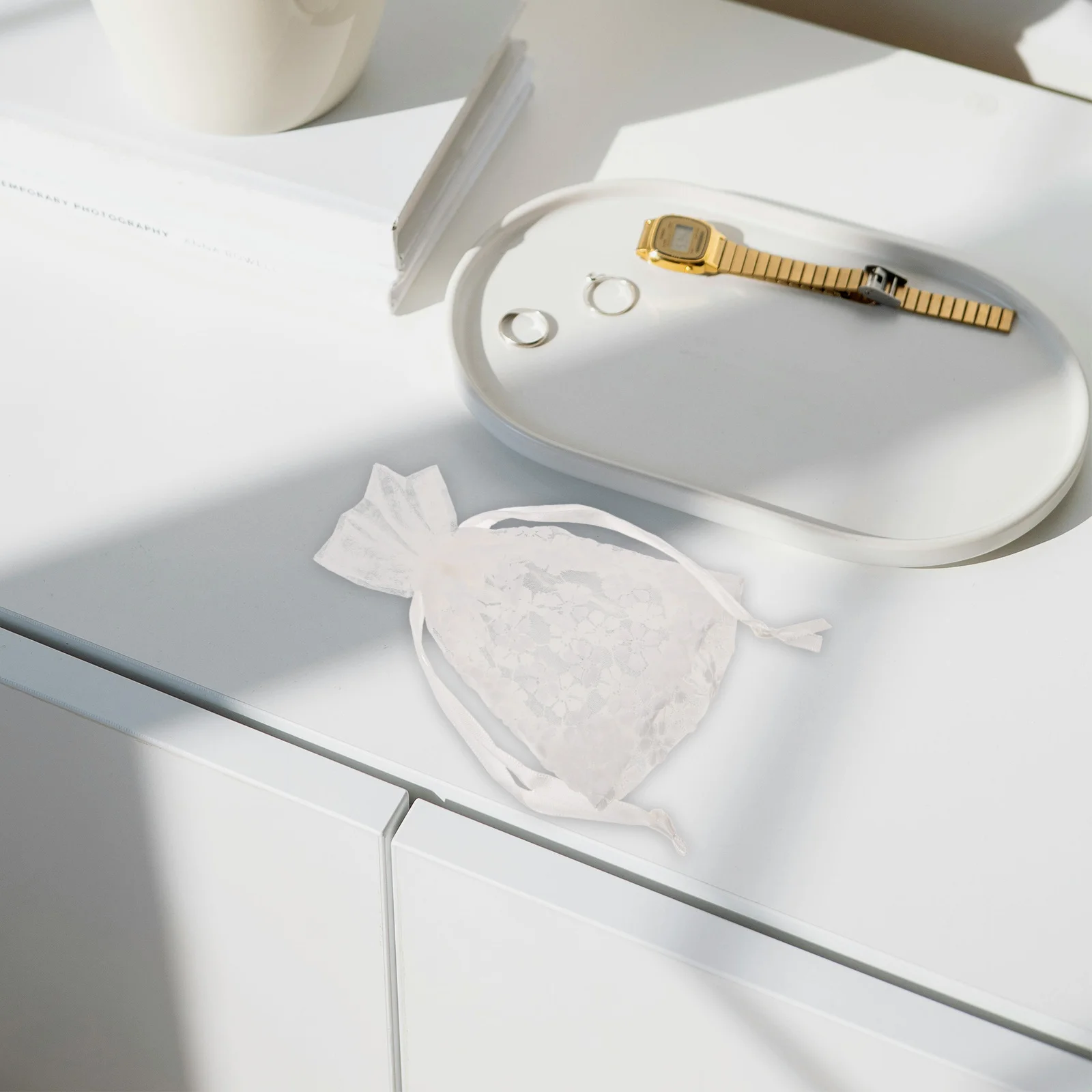 4 個の刺繍入り花柄メッシュ巾着バッグ小さなジュエリーポーチ旅行パーティーの記念品収納ガーゼオーガナイザートラベルポーチ