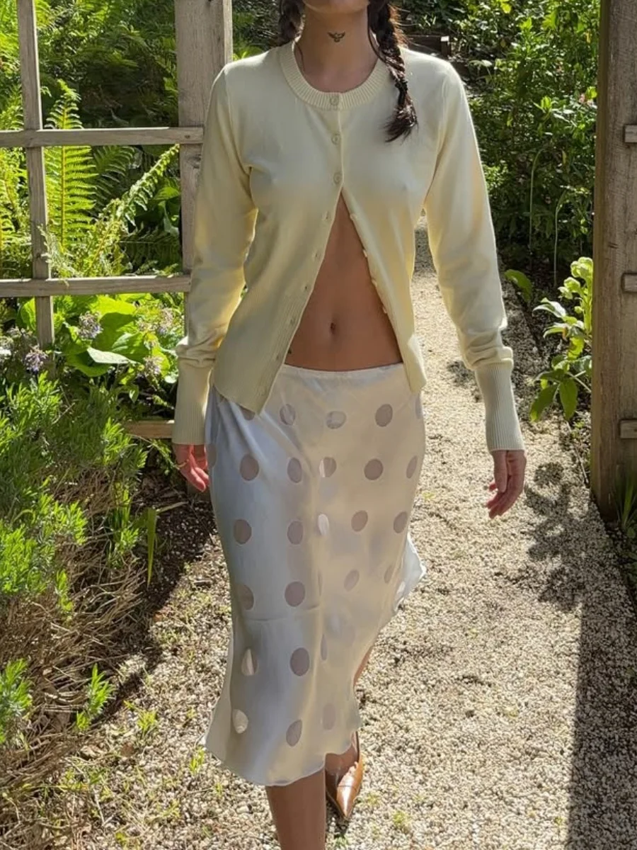 

Women Skirt Dot Print Low Elastic Waist Casual Straight Summer Going Out Midi Skirts