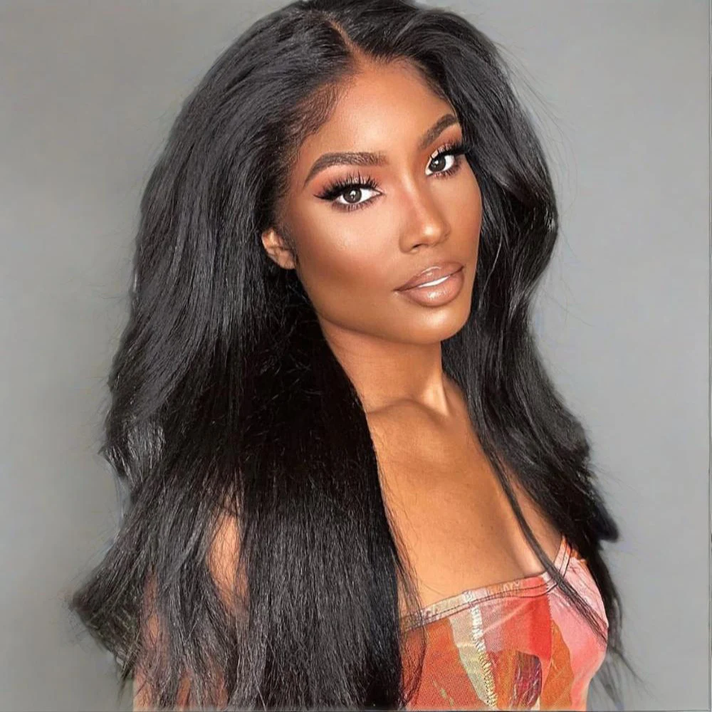 

V Part Long Kinky Straight U Part Wigs Human Hair Wigs V Part Kinky Straight Wig For Women Daily Use Full Machine Made Wigs