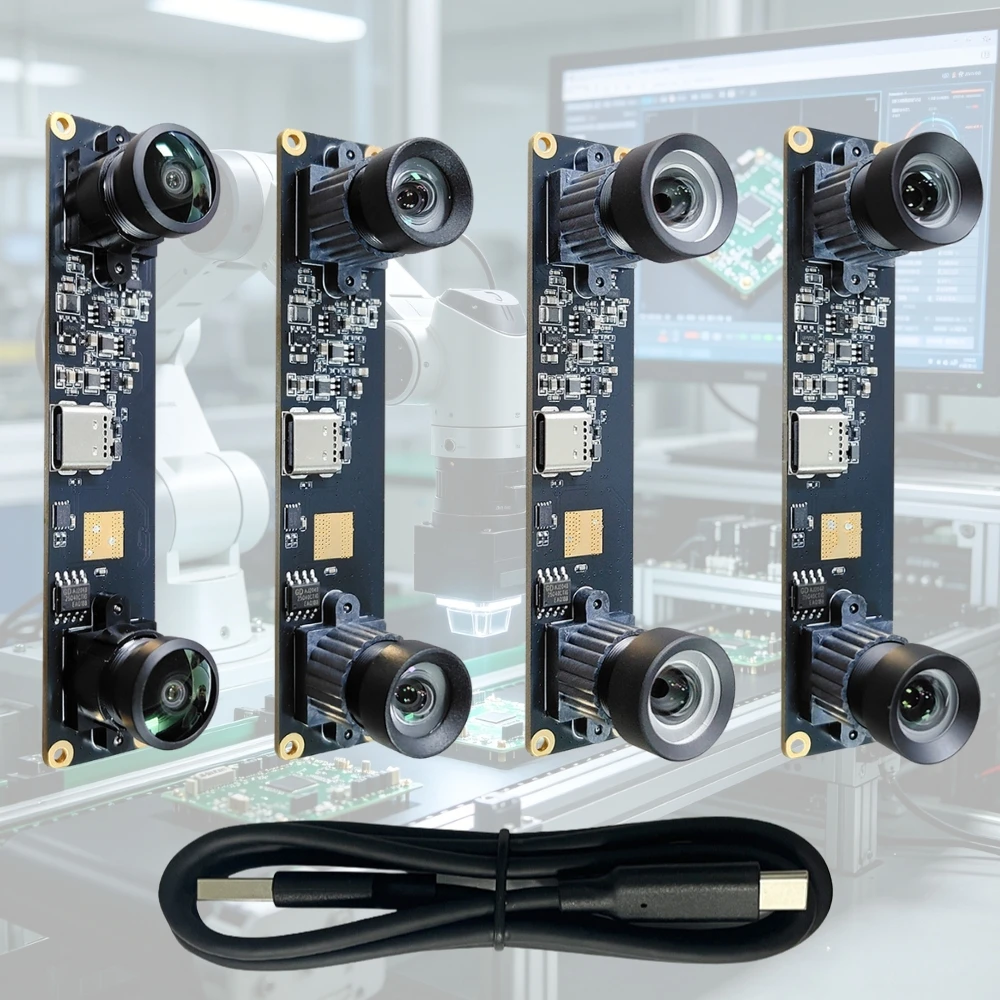 Binocular USB Camera Module 4MP 3840*1080P HD 30FPS Adjustable Focus CMOS Sensor USB2.0 Type-C for Vr Vision Ranging Driver-free