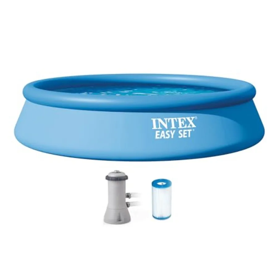 

Above Ground Pool Set for backyard use, PVC material, blue color, easy setup in 13 feet x 33in round inflatable design with 530