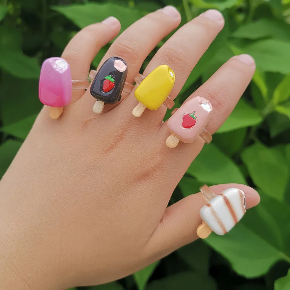 Creative Colorful Ice Cream Rings for Girls Children Party Gifts  Popsicle Rings Jewelry Personality Birthday Gifts Wholesale