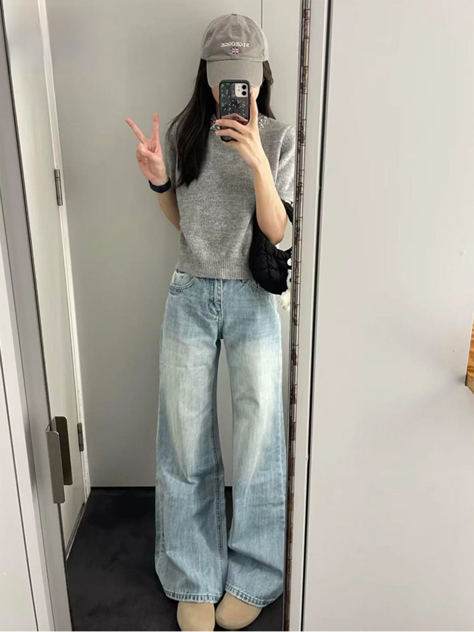 

High Waist Wide Leg Jeans Women's Slim Straight Floor Length Trousers Summer New Style Loose Pear Shape Body Jeans