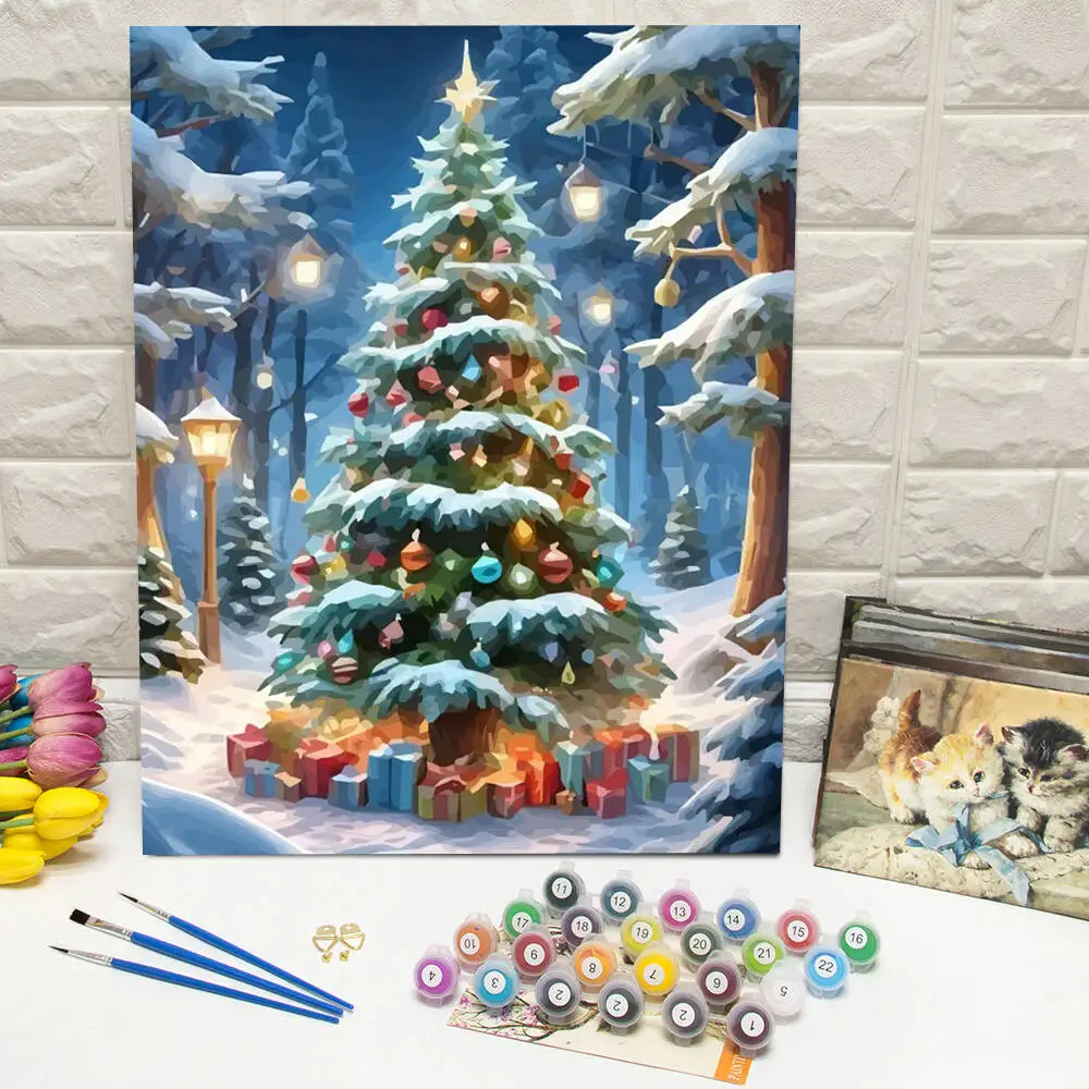 Ölgemälde nach Zahlen, Berglandschaft, DIY, digitale Malerei, Haus, Baum, Landschaft, Bild, Kunsthandwerk auf Leinwand, handgemaltes Geschenk