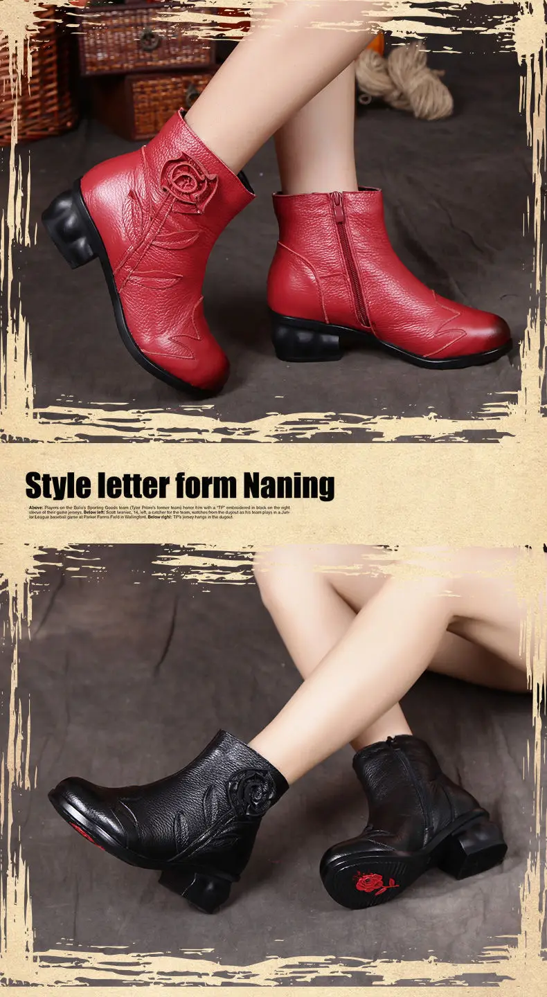 Neue Handgemachte Rindsleder Boot Damen Vintage Hohl Schuhe Frau Original Marke Stiefeletten Frauen Herbst Niedrigen Ferse Pelz Booties – Detail 10