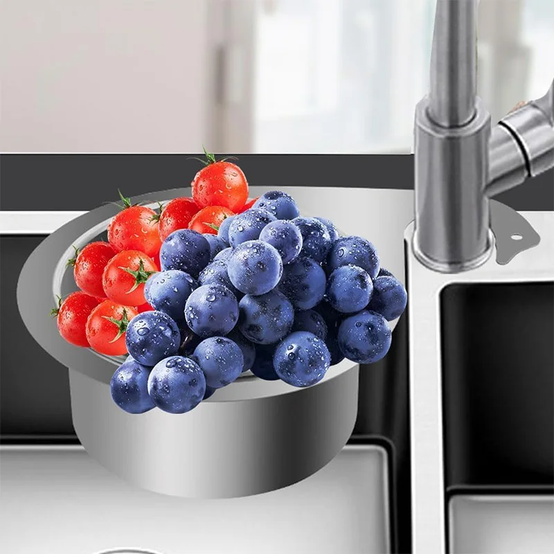 Sink Strainer Basket Hanging Waste Drain Filter Basket Stainless Steel Kitchen Swan Fruit Vegetable Drainer Sponge Rack Storage