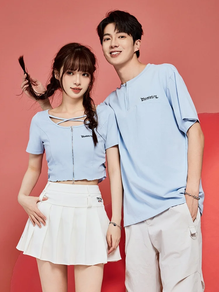 

Tryforlove Brand Couples Short Sleeve T-Shirt Women's Simple Summer New Style Cotton Breathable Loose Fit Daily Wear