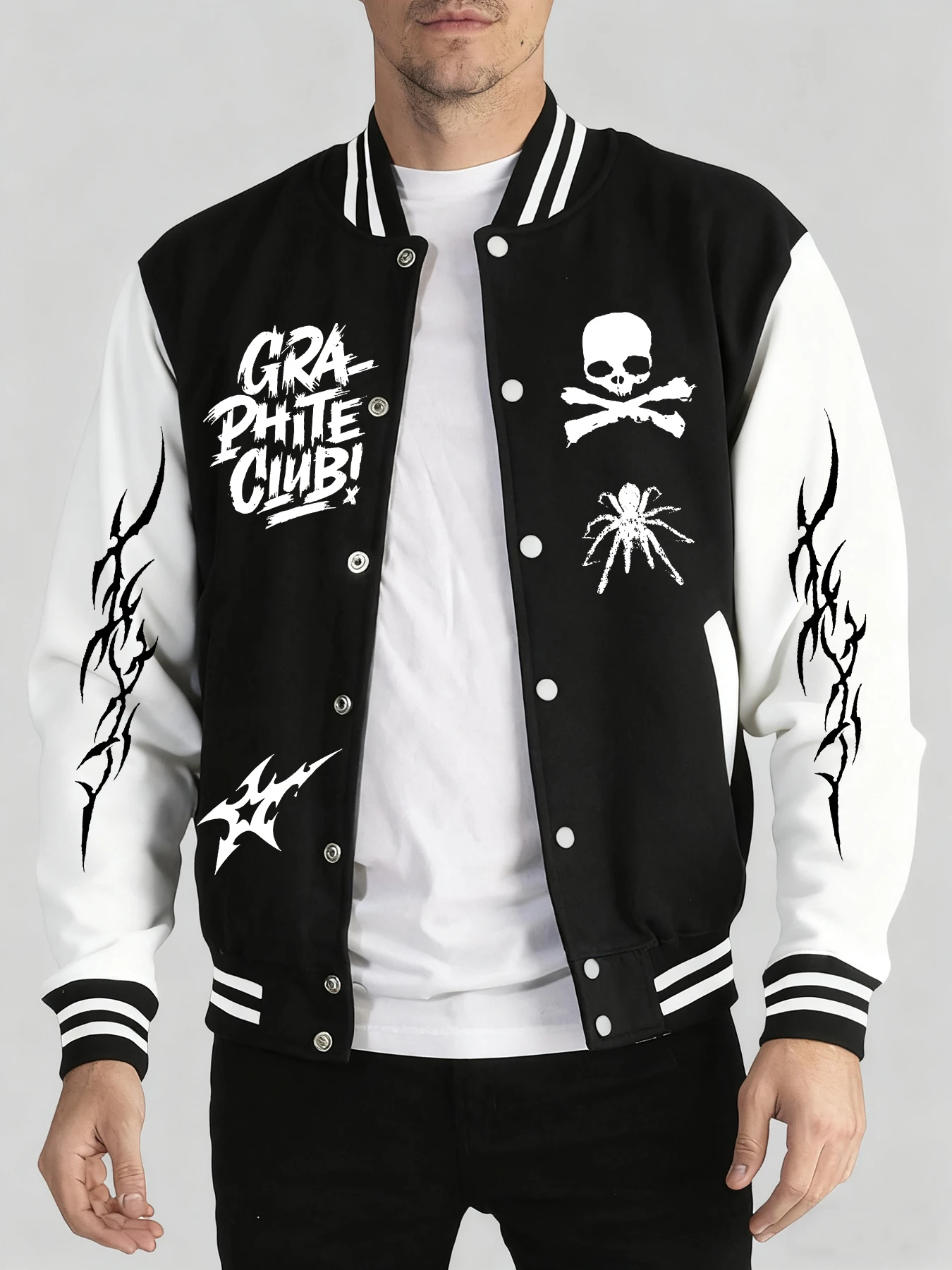 

Halloween Horror Elements Printing Tops Man Basics Comfy Baseball Uniform Oversized Minimalist Menswear Autumn Winter Jacket