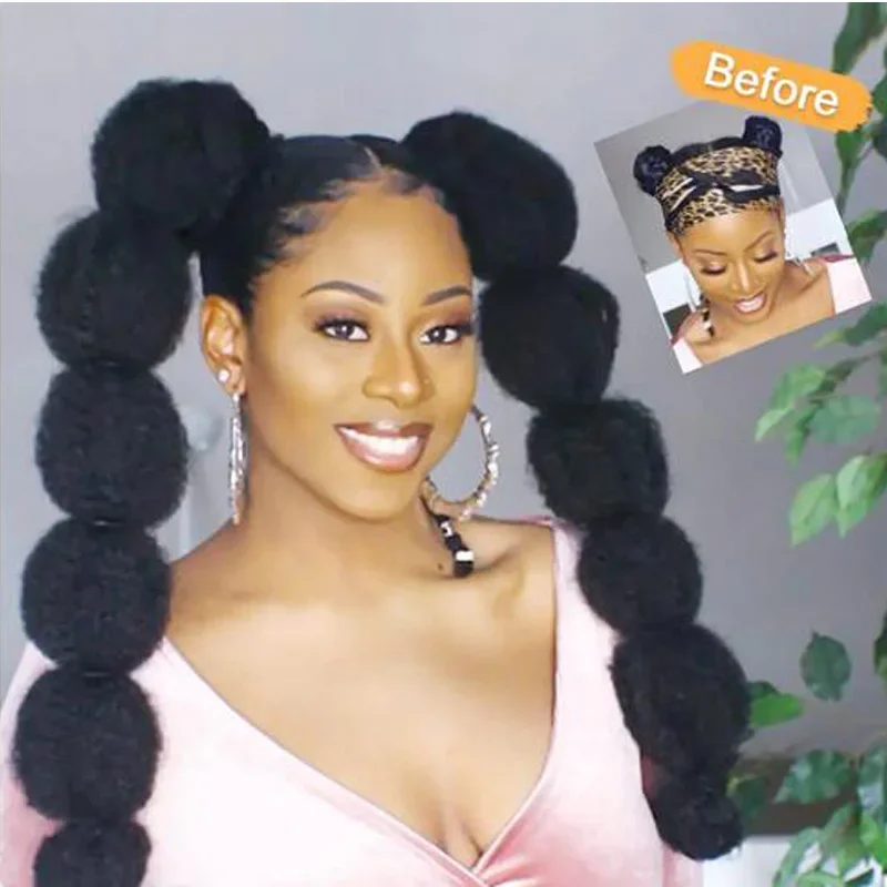 Bubble Ponytail Extension For Black Women Long Braided Ponytail Extension Afro Puff Ponytail Protective Style