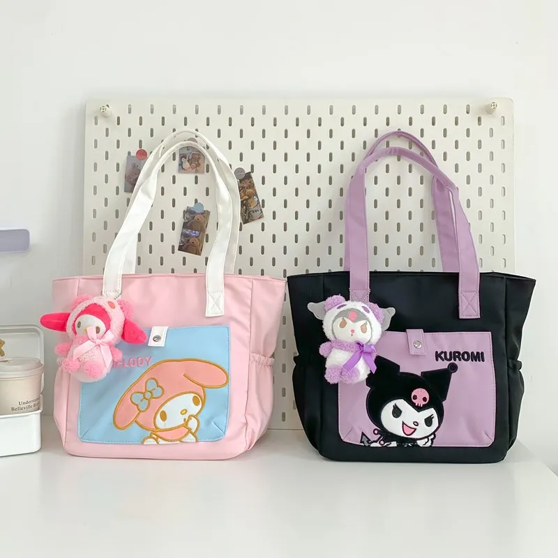 Torba na ramię Kawaii Sanrio Hello Kittys Mymelody Kuromi Pochacco urocza płócienna torba Anime o dużej pojemności torba na zakupy do przechowywania